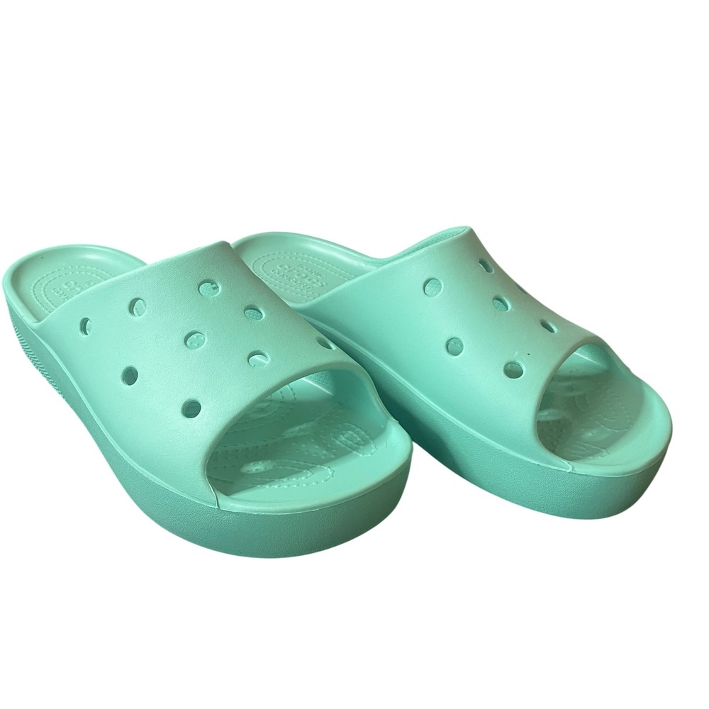 Crocs Classic Slide Womens Mint Green Platform Sandals Size 11 Summer Beach